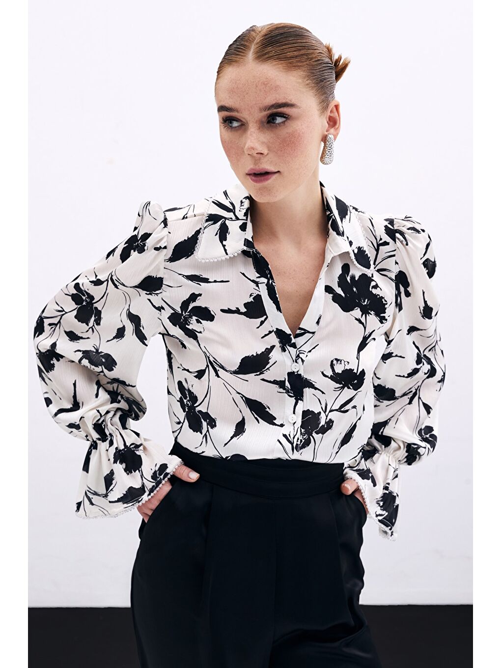 Kol Detaylı Gömlek - Ekru-2