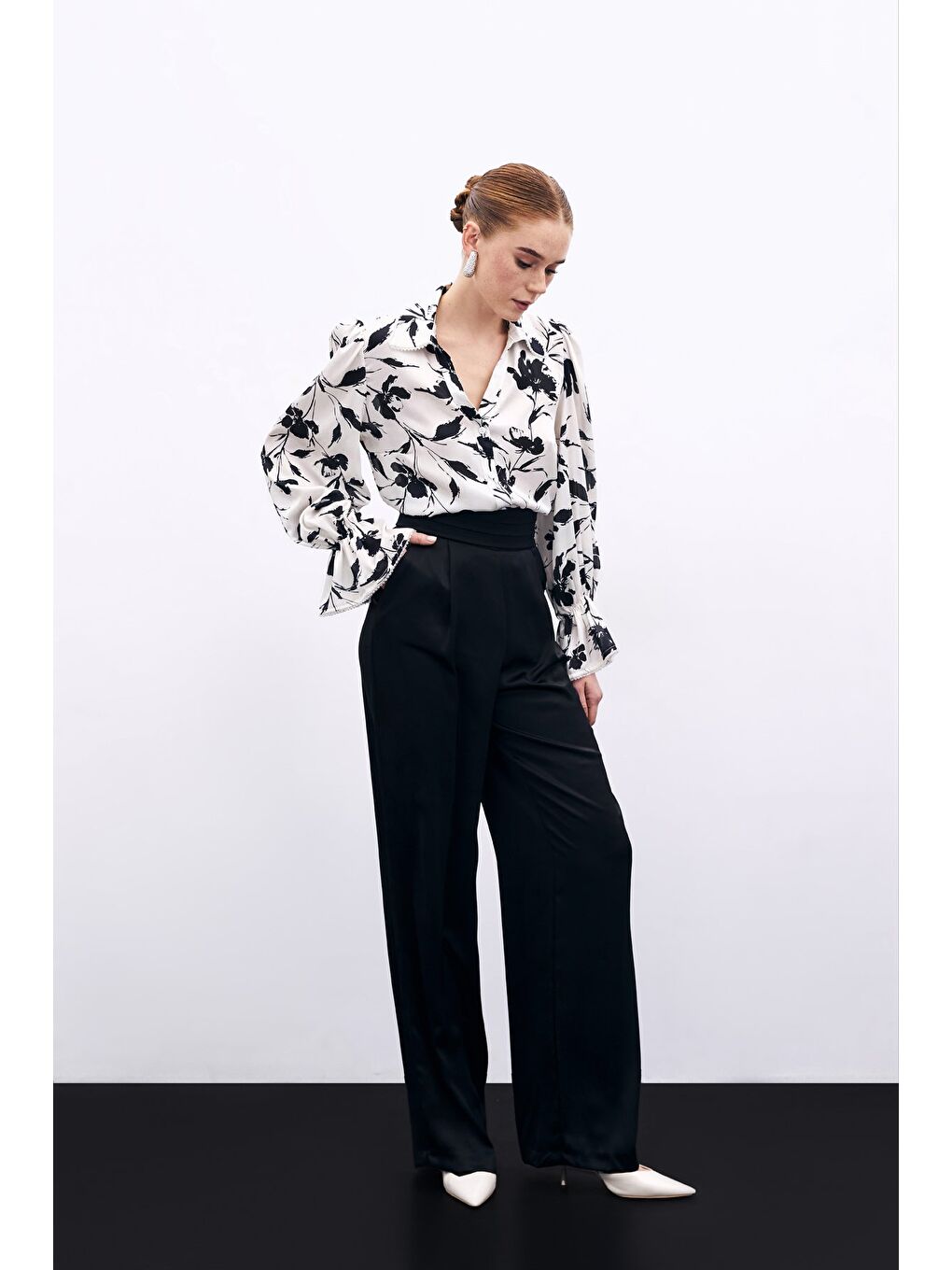 Kol Detaylı Gömlek - Ekru-6