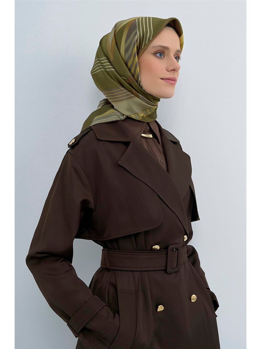 Haki Saf İpek Twill Eşarp 9521D 31