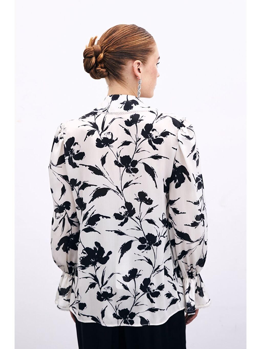 Kol Detaylı Gömlek - Ekru-7