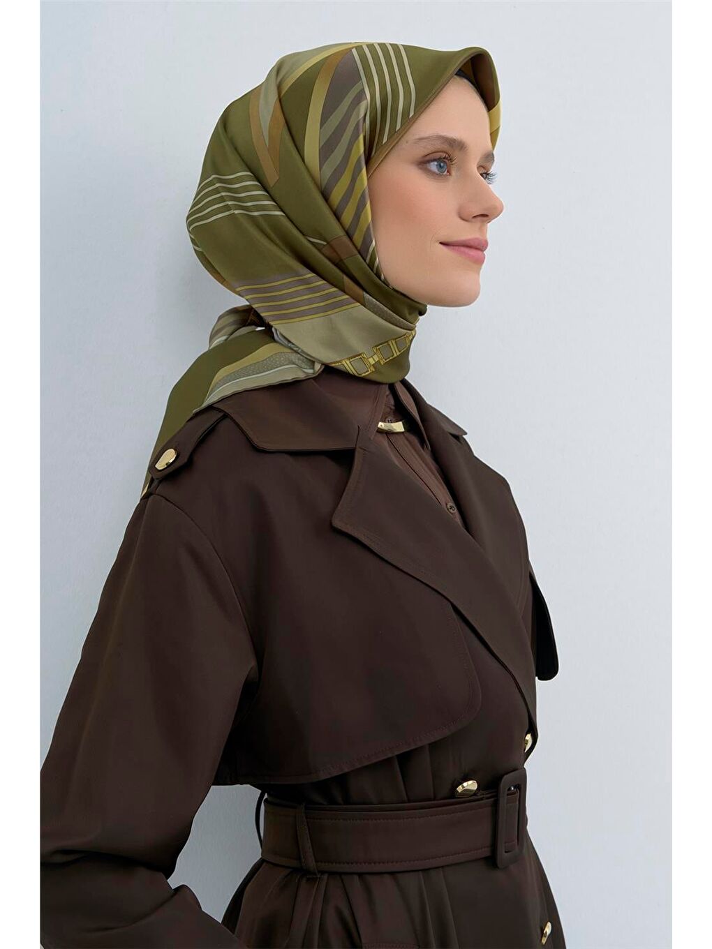 Haki Saf İpek Twill Eşarp 9521D 31-1