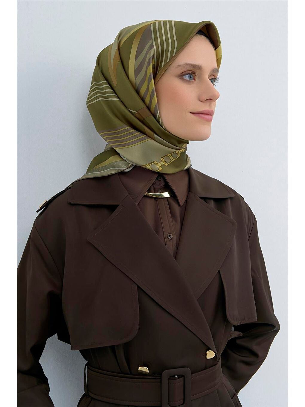 Haki Saf İpek Twill Eşarp 9521D 31-2