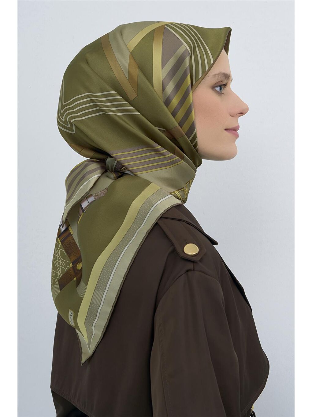 Haki Saf İpek Twill Eşarp 9521D 31-3