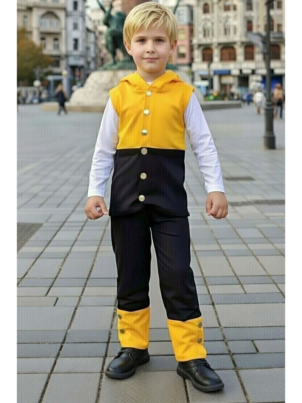 Erkek Çocuk CıtCıt Düğme ve Çift Renkli Yelek Stop Yazı Detaylı Penye Kazak Siyah Eşofman Takım-1