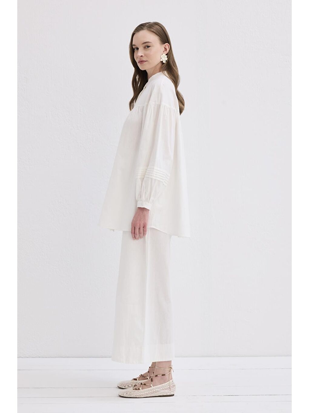 Nervürlü Keten Gömlek Ekru-4