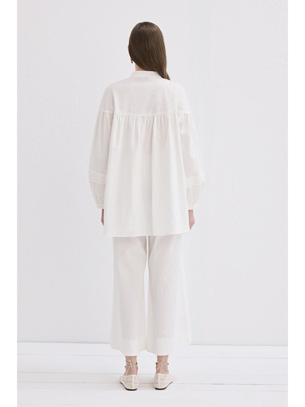 Nervürlü Keten Gömlek Ekru-5