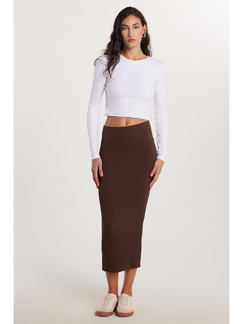 Kadın Slim Fit Dar Kesim Uzun Kollu Bisiklet Yaka Beyaz Bluz-2