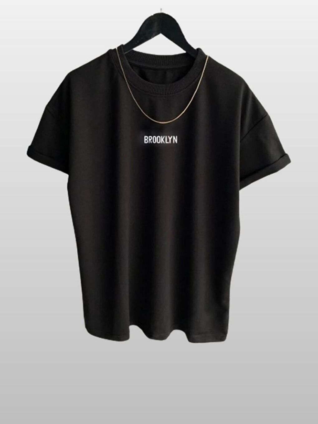 2Li Beyaz Siyah Brooklyn Baskı Detay %100 Organik Pamuk Örme Oversize Tişört-2