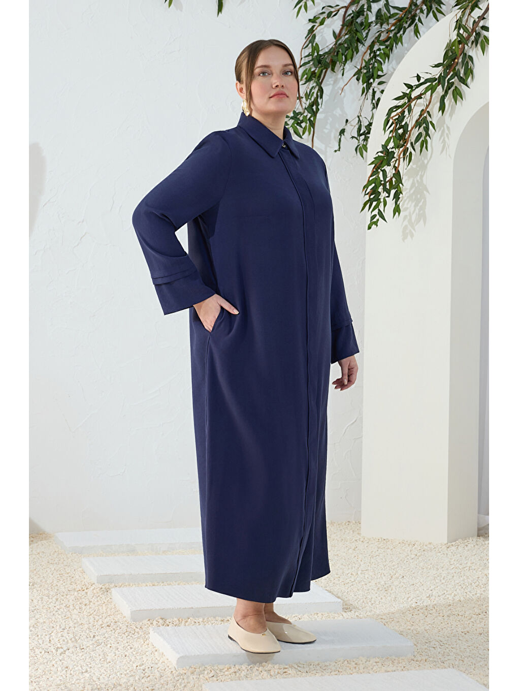 Lacivert Takma Kol Ferace-3