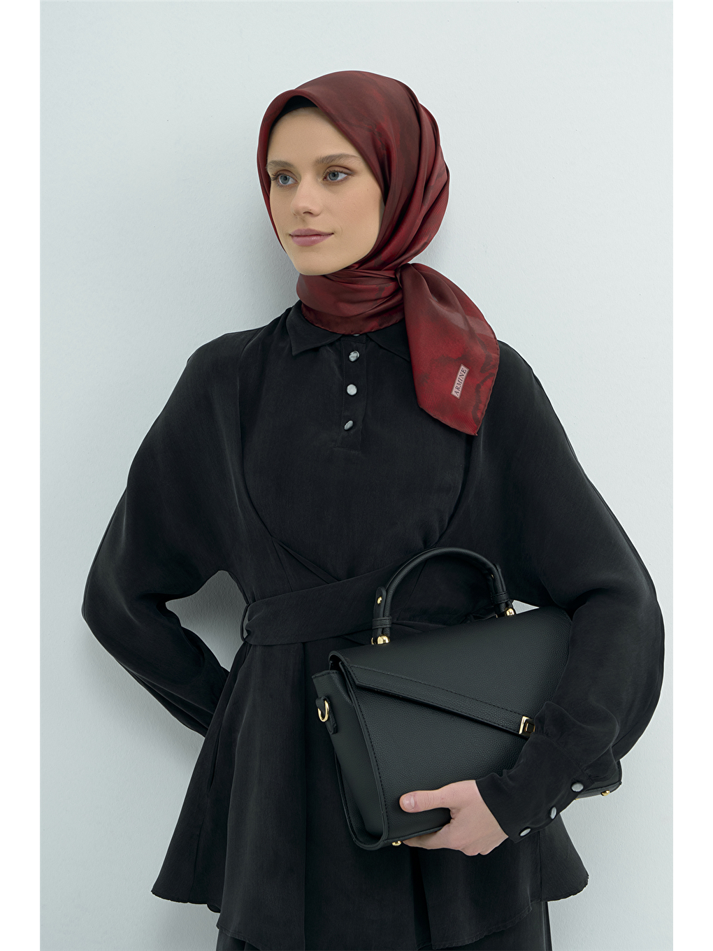 Bordo Saf İpek Twill Eşarp 9501d 50-1