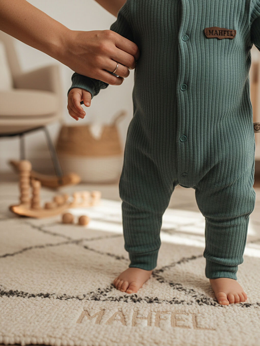 Yeşil %100 Pamuklu Fitilli Bebek Tulum Salopet KOYU YEŞİL-4