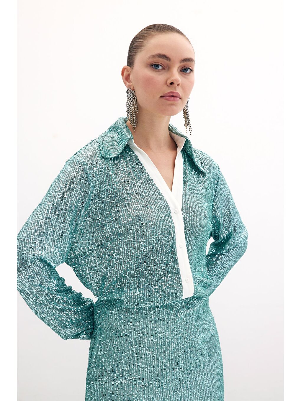 Yeşil Salaş Payet Gömlek - Mint-2