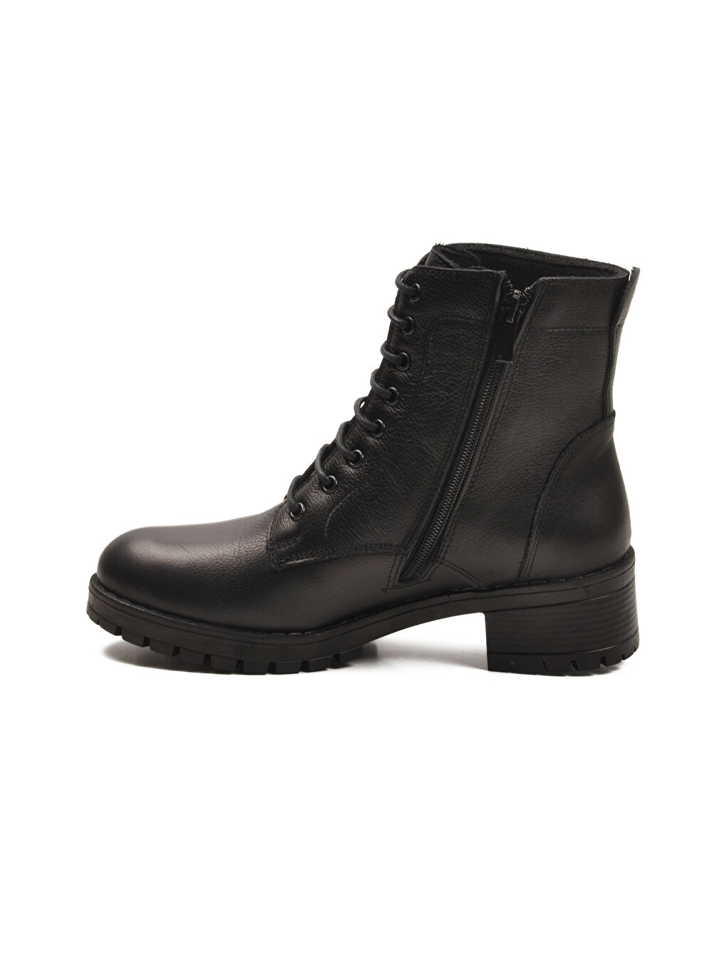 Siyah Hakiki Deri Bağcıklı Kadın Bot 2680-1 Z-3