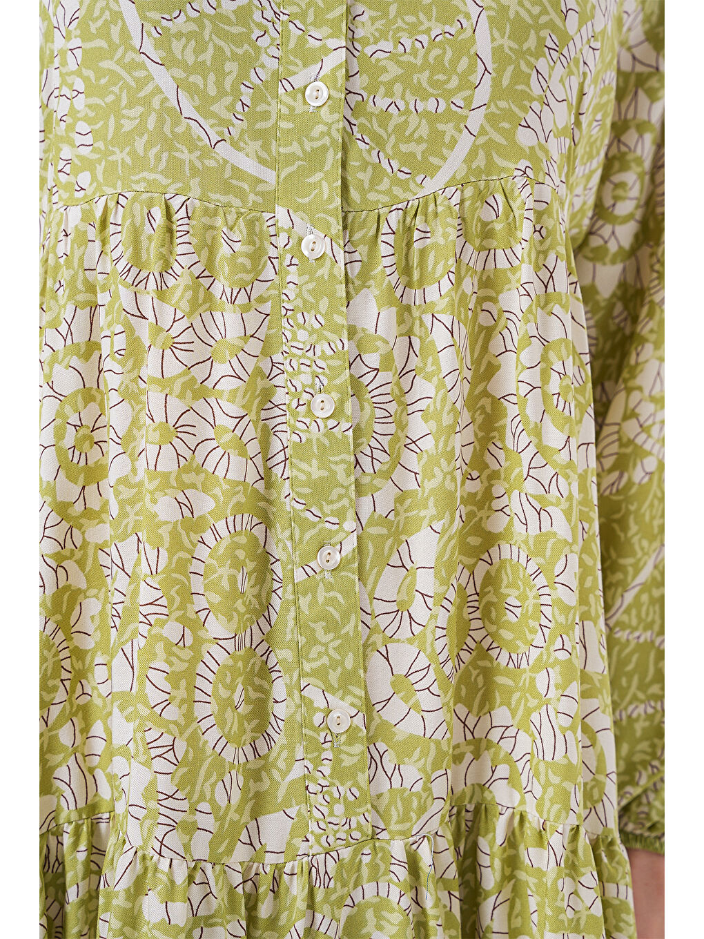 2423 Otantik Desenli Tesettür Elbise - Yeşil 8-4