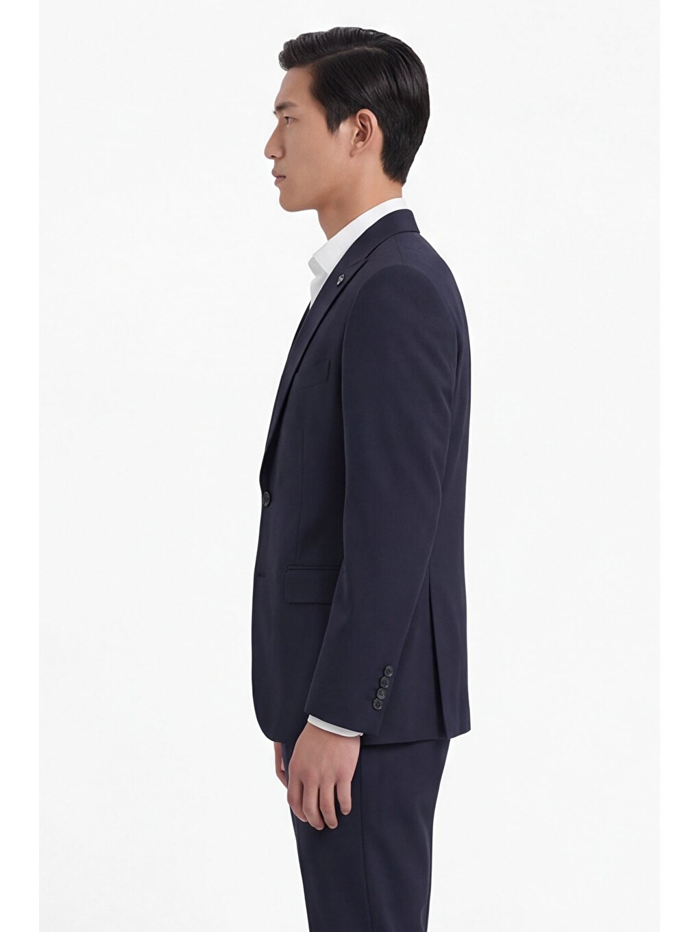 Lacivert Yün Karışımlı Çizgili Sivri Yaka Klasik Paça Tam Astarlı 6 Drop Slim Fit Takım Elbise-2