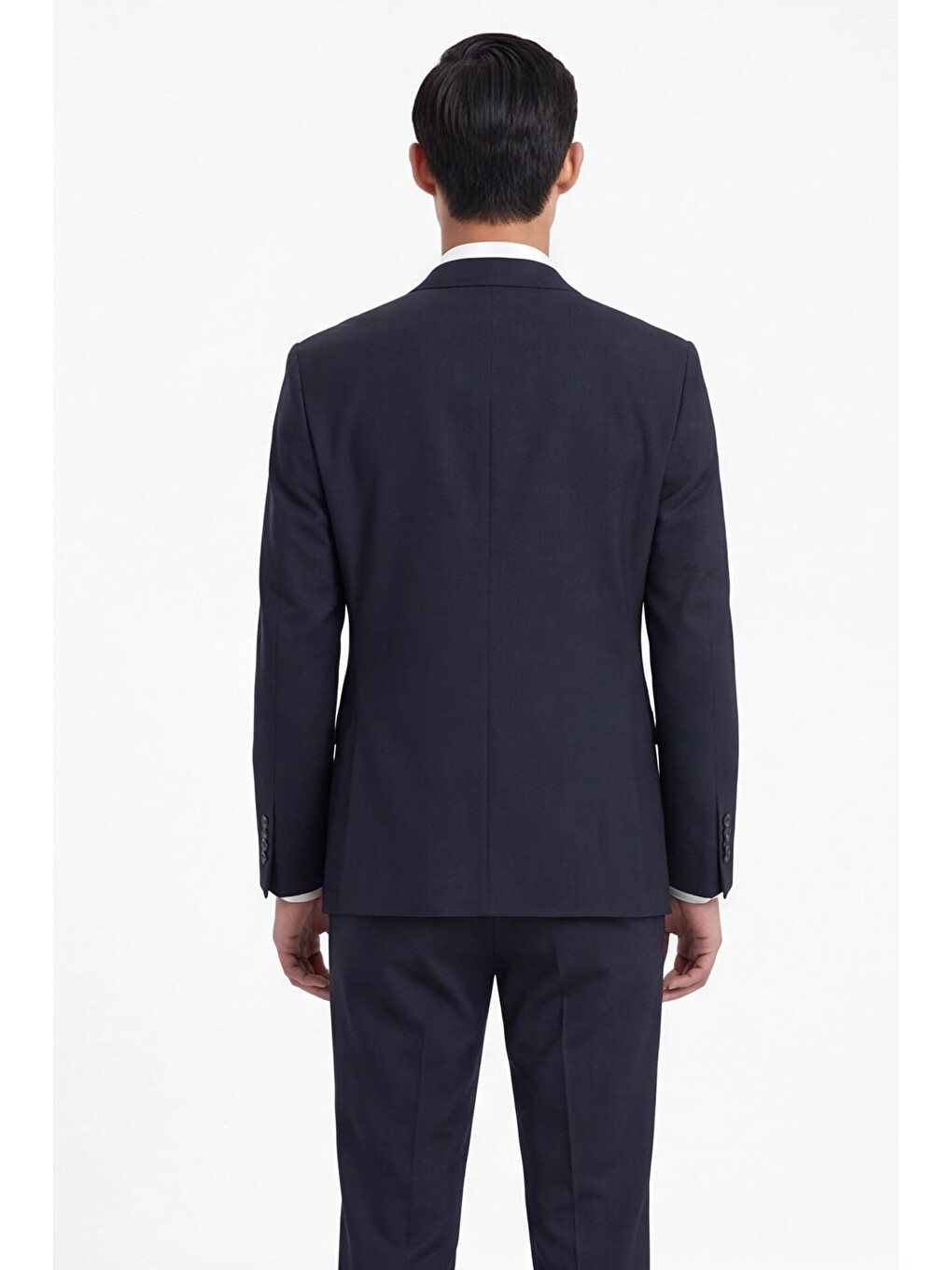 Lacivert Yün Karışımlı Çizgili Sivri Yaka Klasik Paça Tam Astarlı 6 Drop Slim Fit Takım Elbise-3