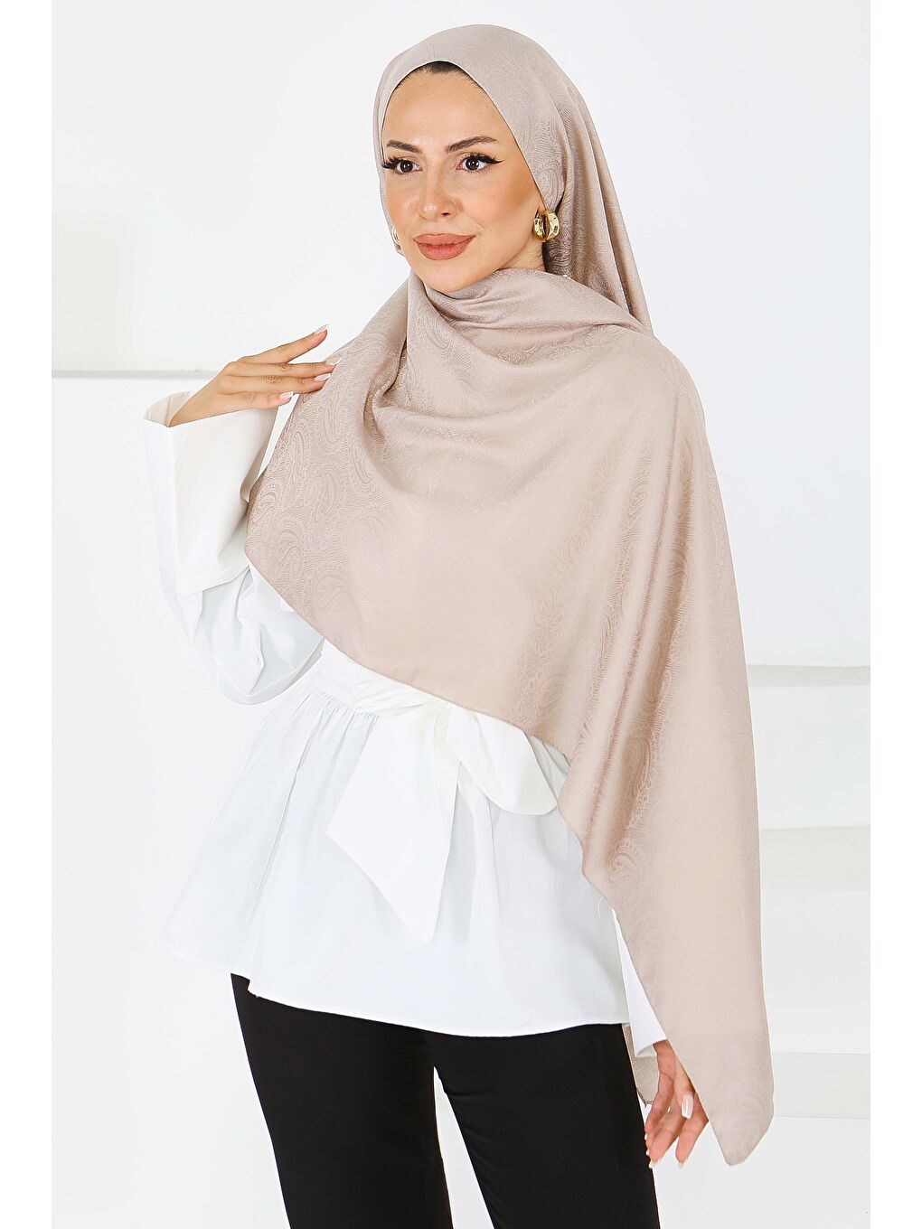 Bej Vintage Monagram Şal Vizon - 27593