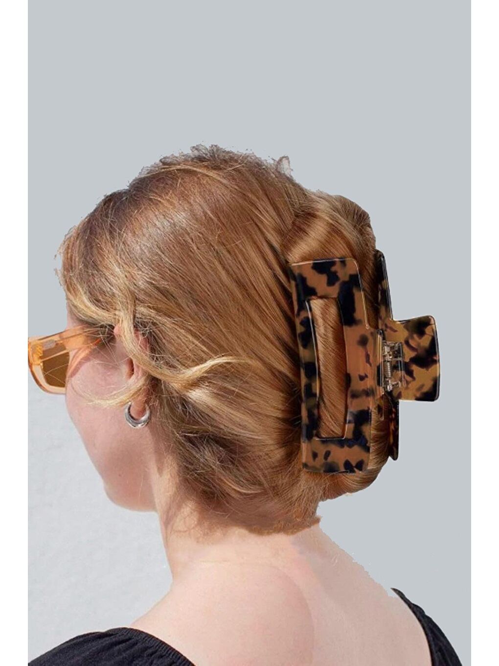 Kahverengi Kaplumbağa Desenli Asetat 11 cm Büyük Boy Saç Tokası-1