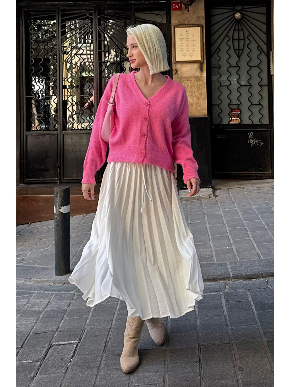 Pembe V Yaka Kadın Triko Hırka Mg2462-6