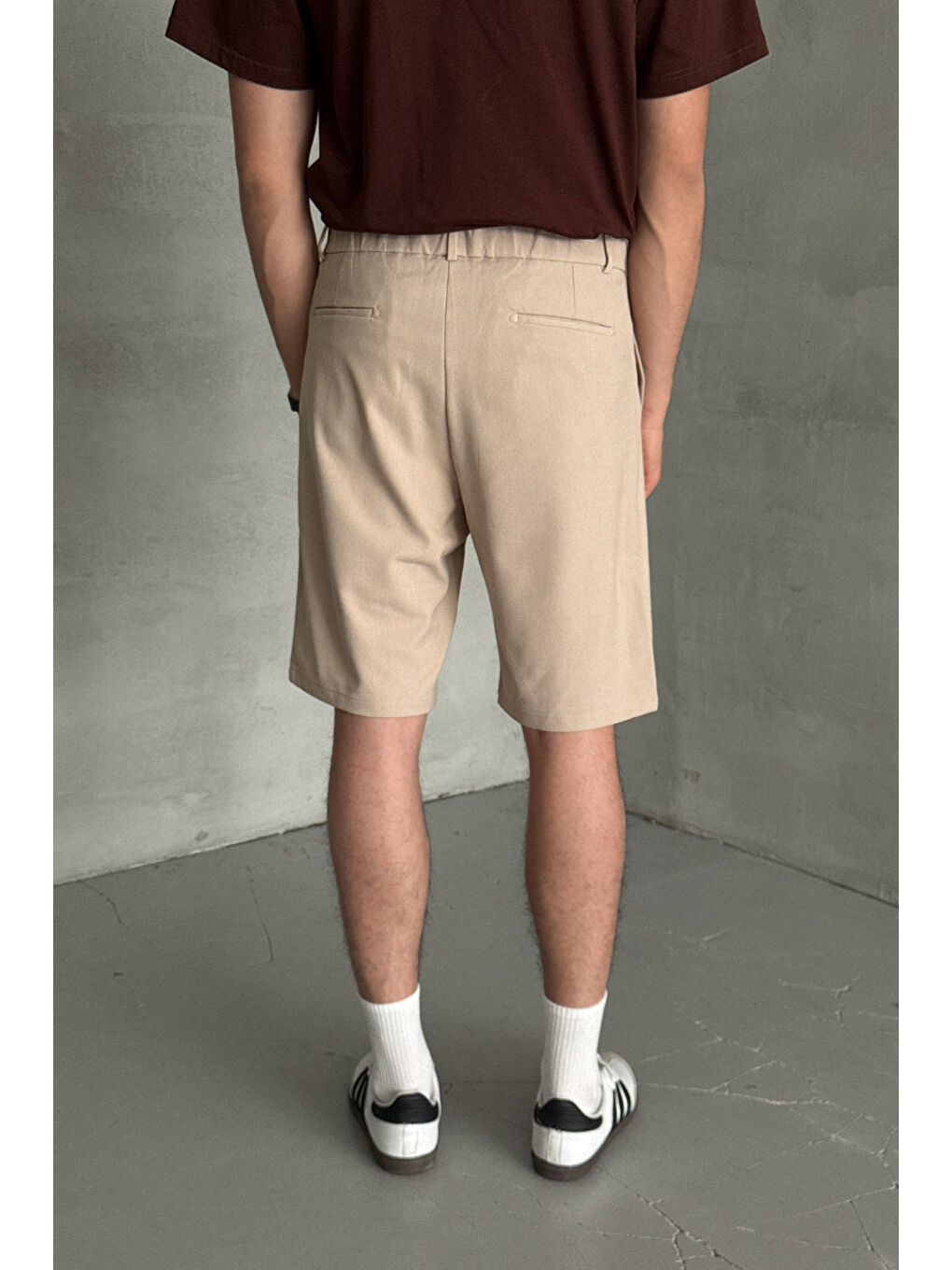 Ekru Erkek Pileli Baggy Şort-2