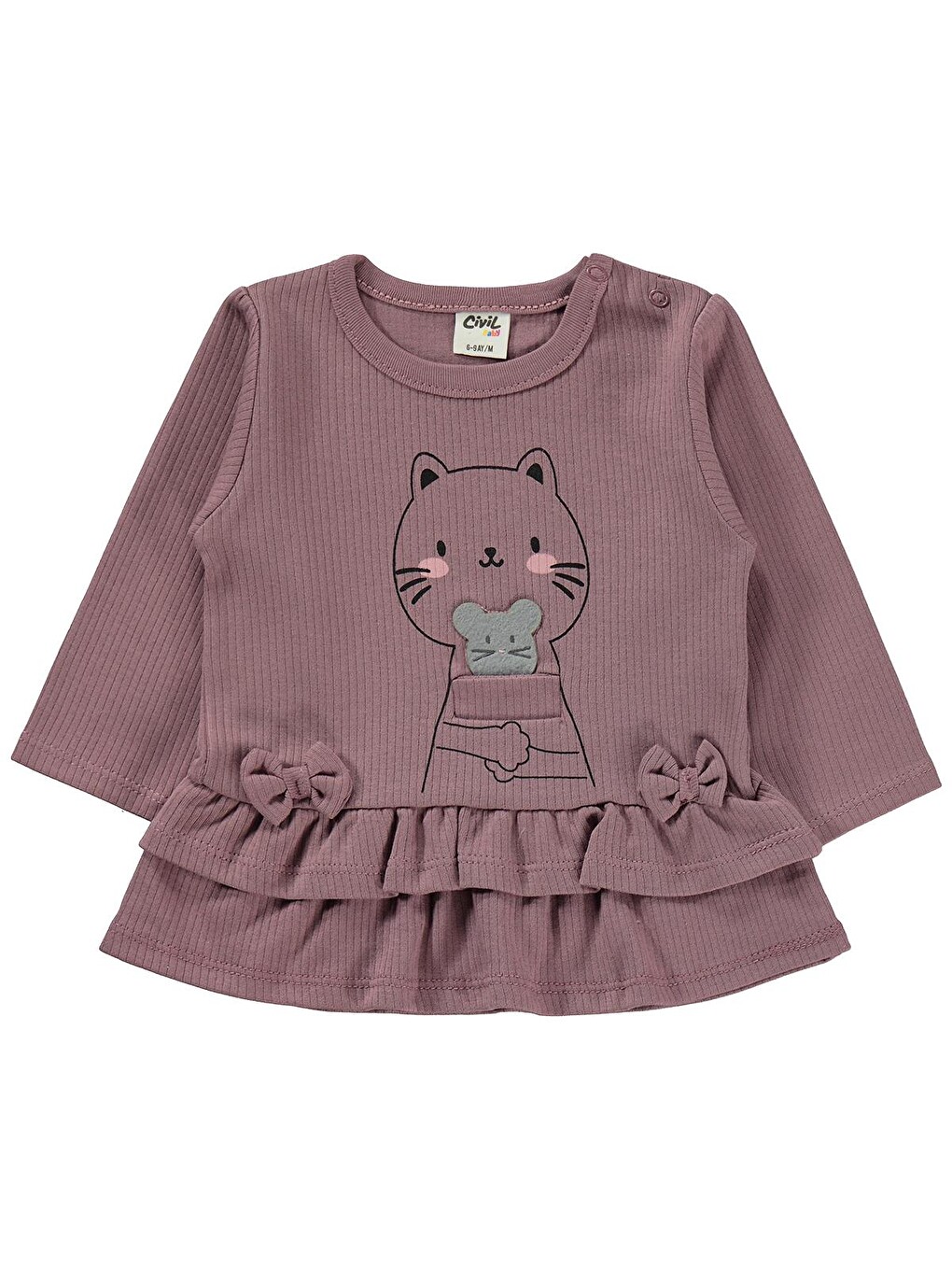 Kahverengi Baby Kedi Baskılı 6-18 Ay Takım - Kahve-1