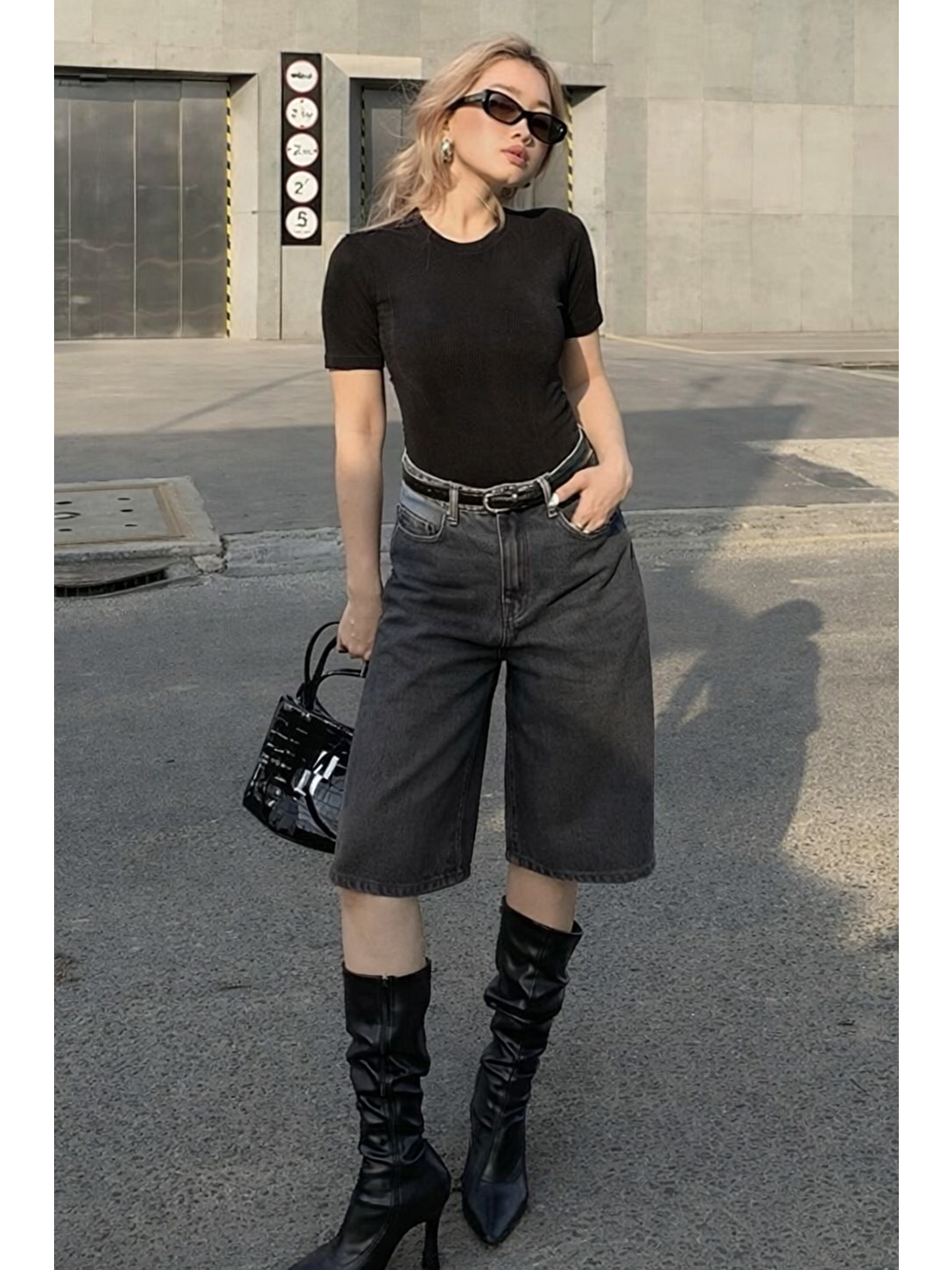 Gri Füme Kadın Bermuda Şort Mg2539