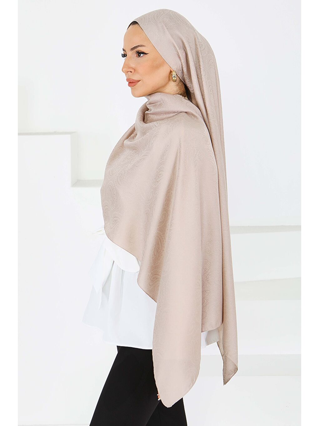 Bej Vintage Monagram Şal Vizon - 27593-1