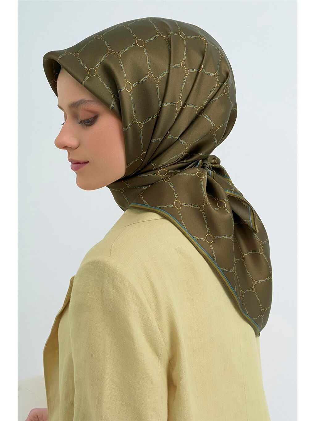 Haki Saf İpek Twill Eşarp 9538D 04-3