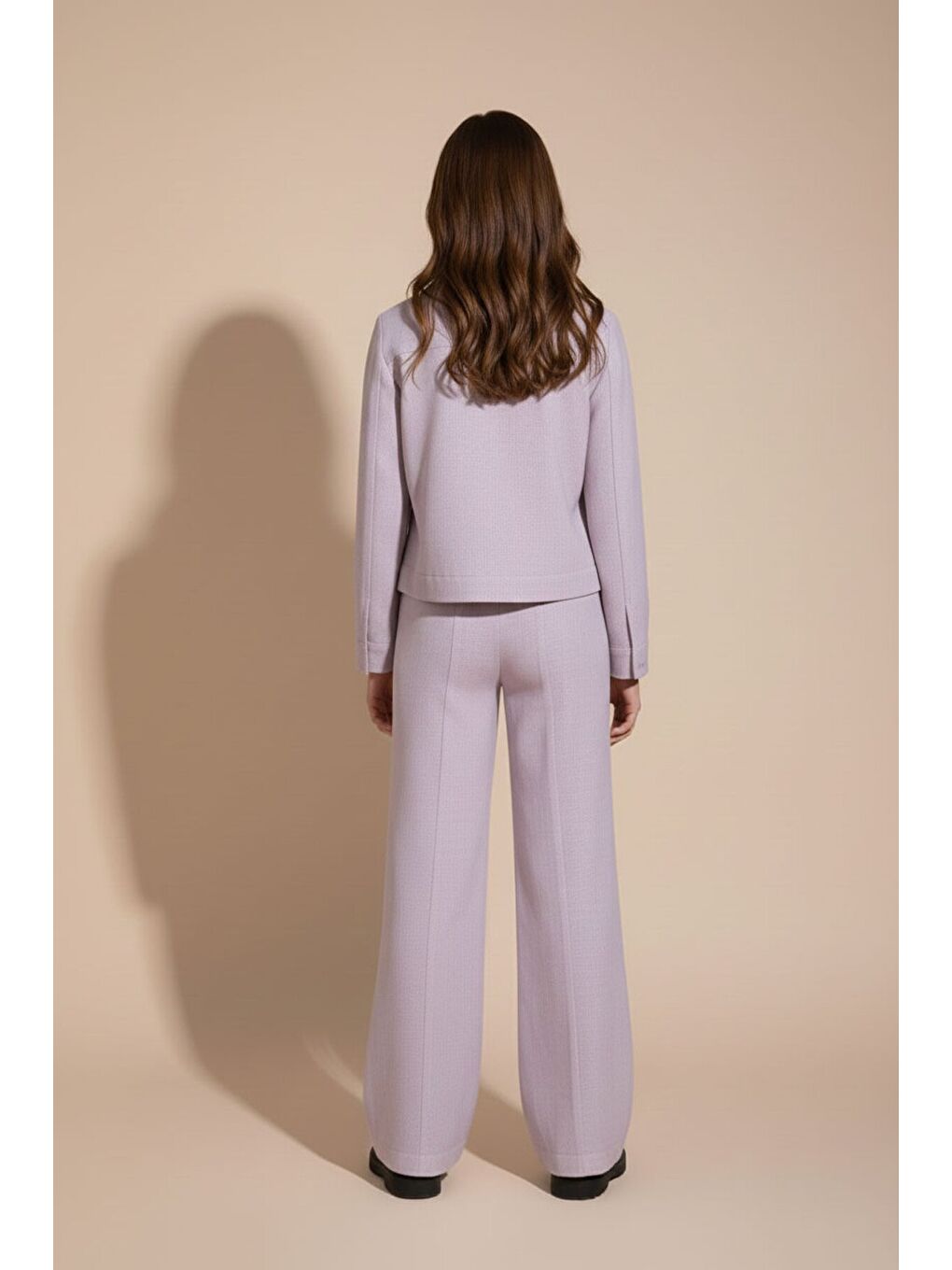 Pembe Gül Kurusu Düğme Detaylı Keten Gömlekli Pantolonlu Kız Çocuk 3lü Takım 23497-4