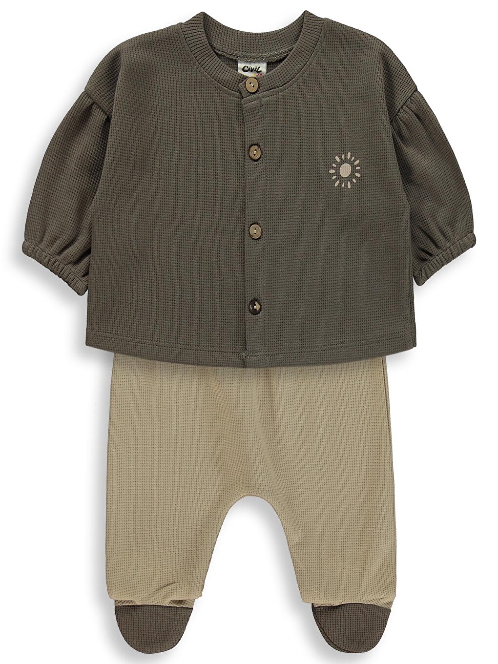 Baby Güneş Baskılı 1-9 Ay Pijama Takımı - Kahverengi