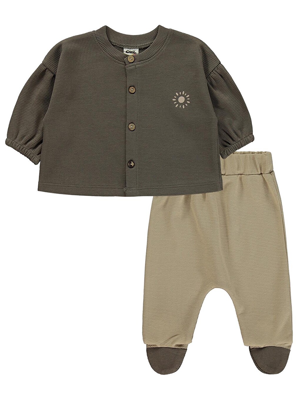 Baby Güneş Baskılı 1-9 Ay Pijama Takımı - Kahverengi-1