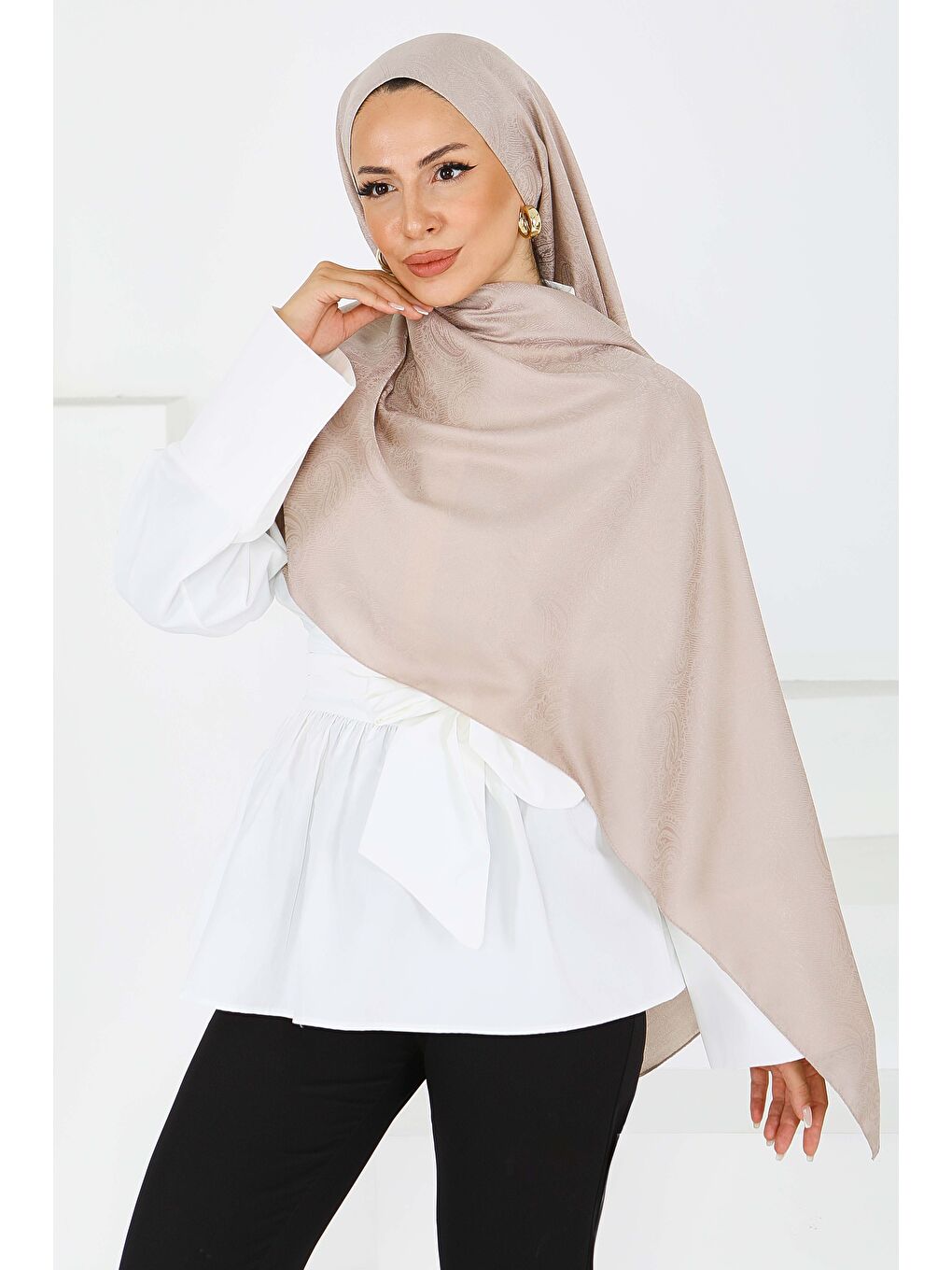 Bej Vintage Monagram Şal Vizon - 27593-2