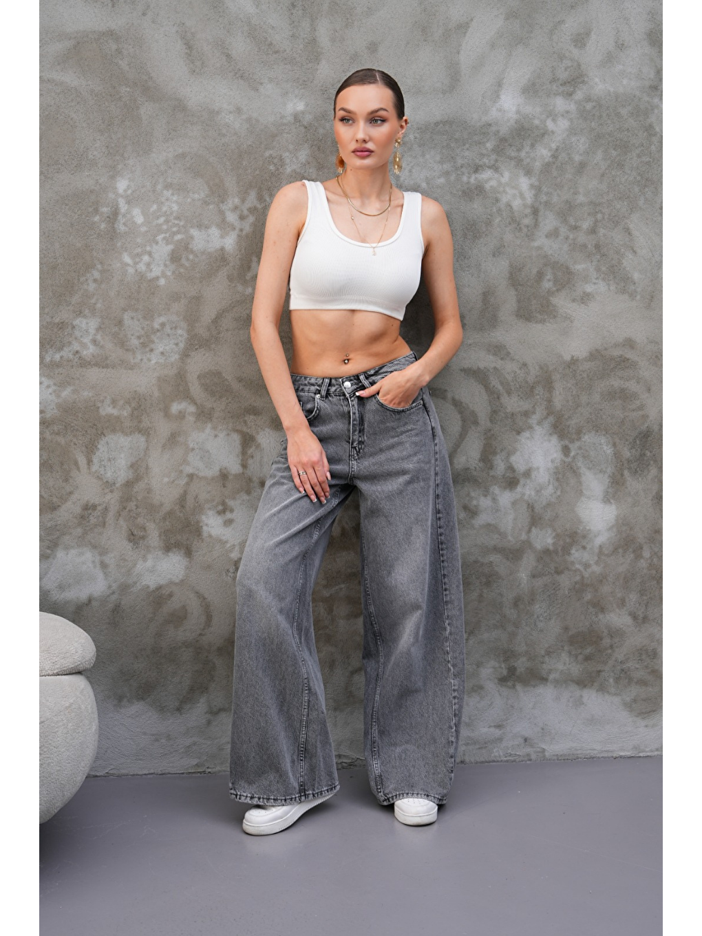 Miami Antrasit Straight Wide Kadın Jean-1