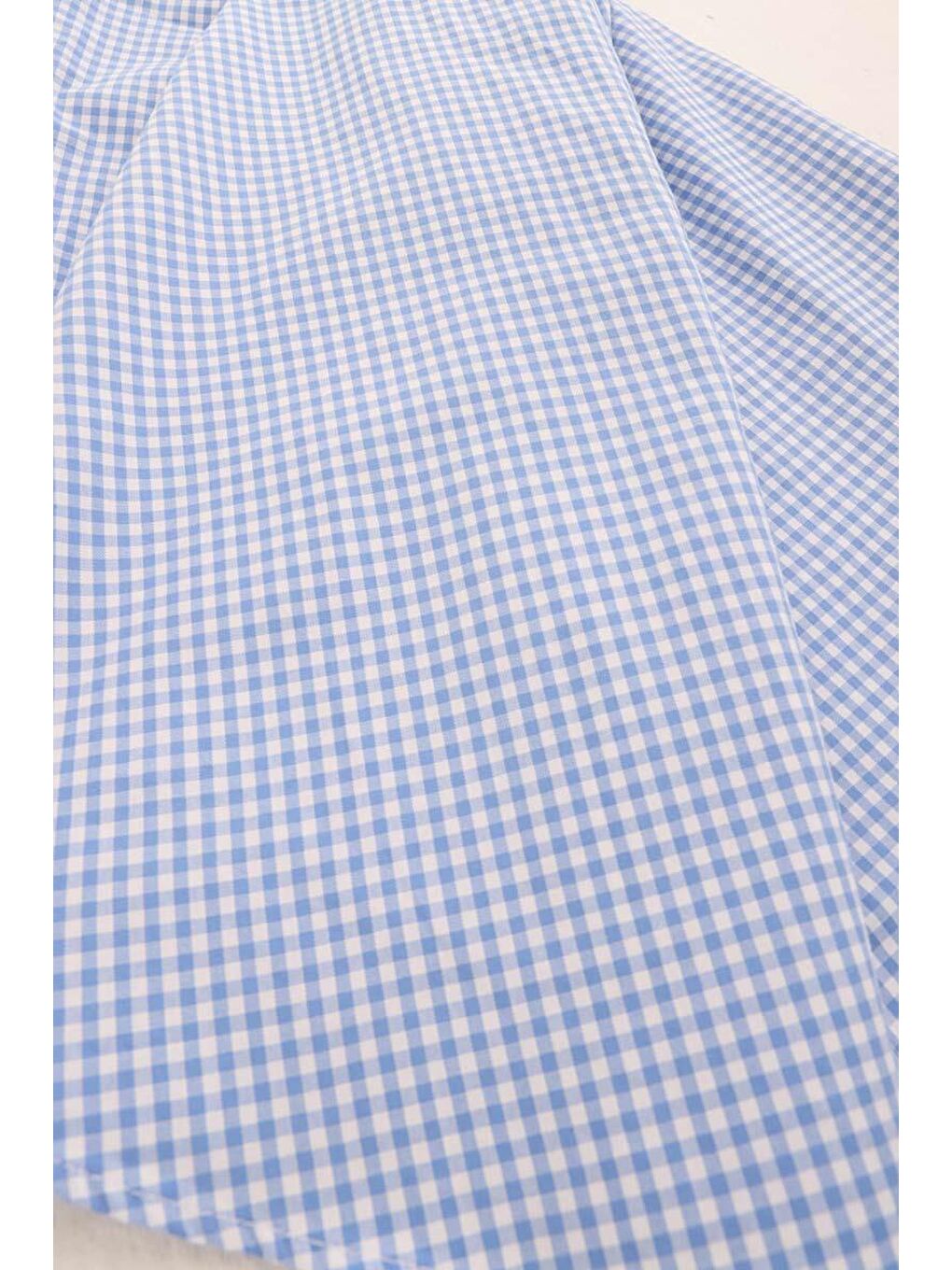 Mavi-Beyaz-Pamuklu Kareli Gömlek Etek-1