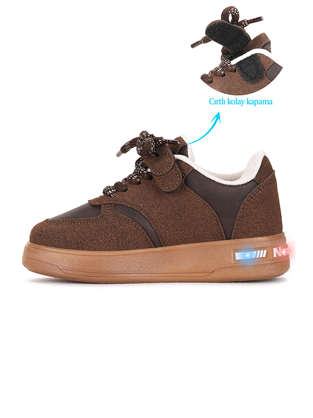 Kahverengi Lacer Cırtlı Bağcıklı Işıklı Erkek Çocuk Spor Ayakkabı-5
