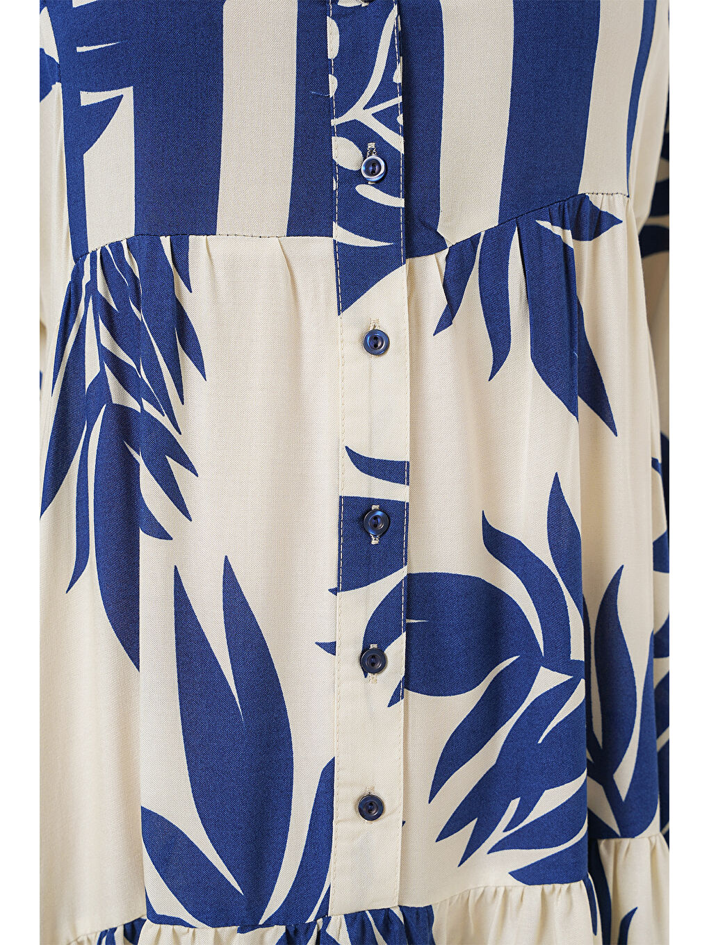 2423 Otantik Desenli Tesettür Elbise - Lacivert 0-4