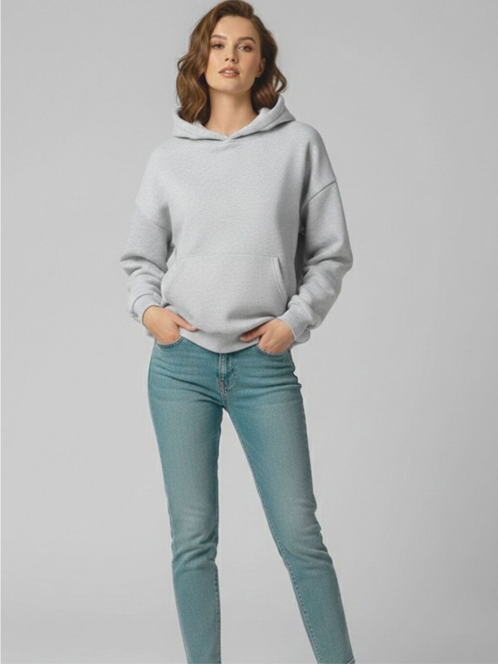 Gri Kadın Wrstbhvr Baskı Pamuklu Kapüşonlu Sweatshirt