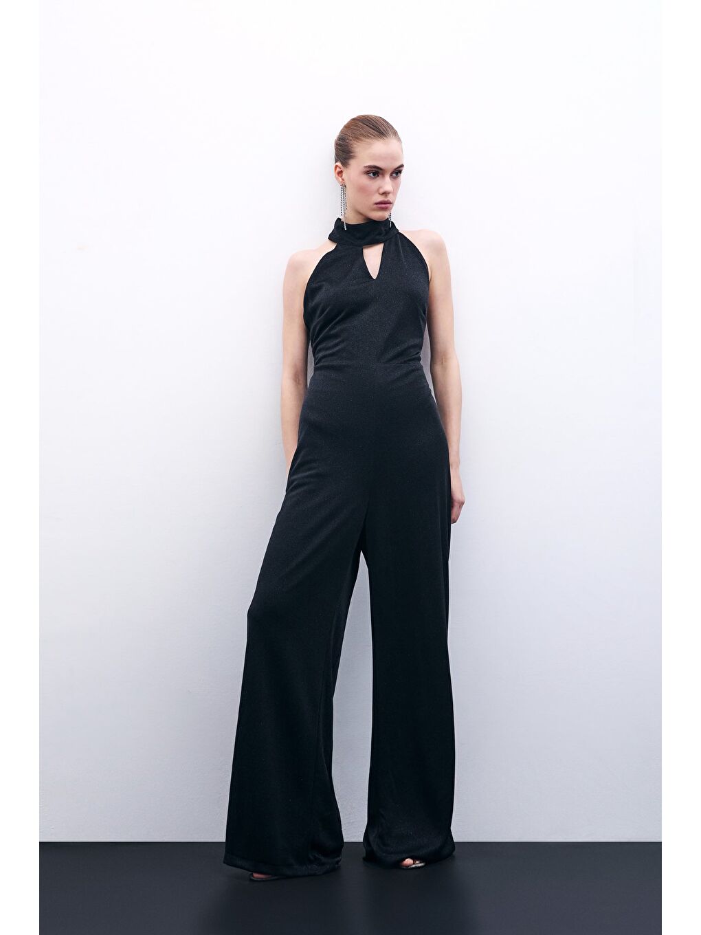 Kolsuz Parlak Tulum - Siyah-1