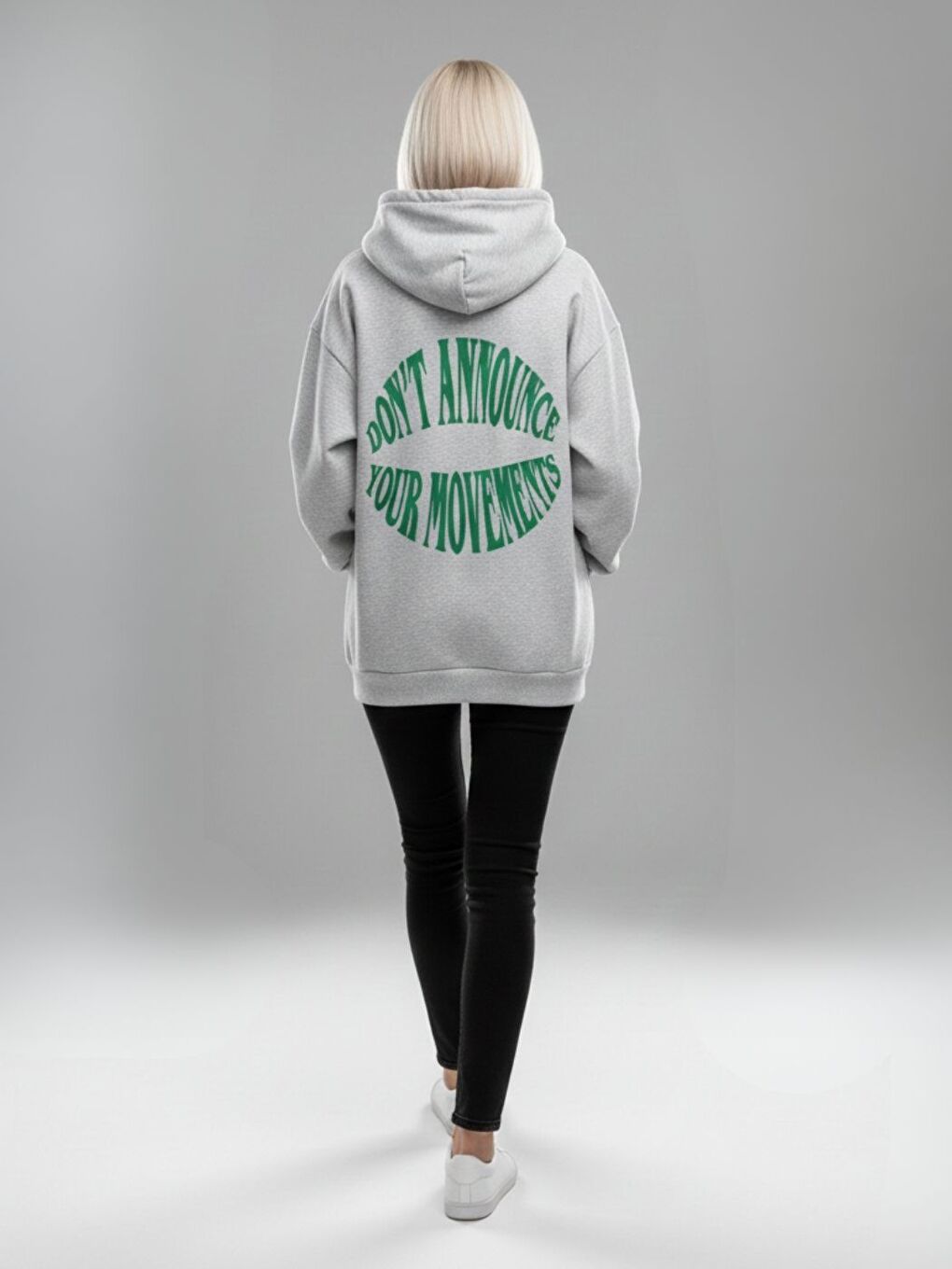 Beyaz Kadın Karmelanj Dont Baskılı Kapüşonlu Hoodie Sweatshirt