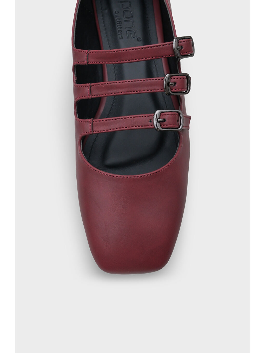 Bordo Marcelle Küt Burunlu Üç Tokalı Bantlı Kadın Babet-3