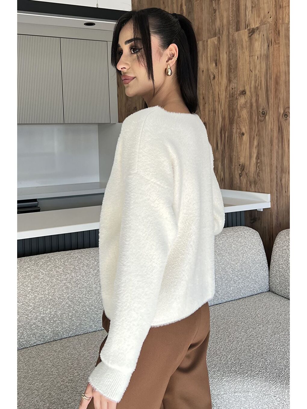 Ekru Kalp Düğmeli Şardonlu Triko Ceket (s,m,l,xl Uyumludur)-3