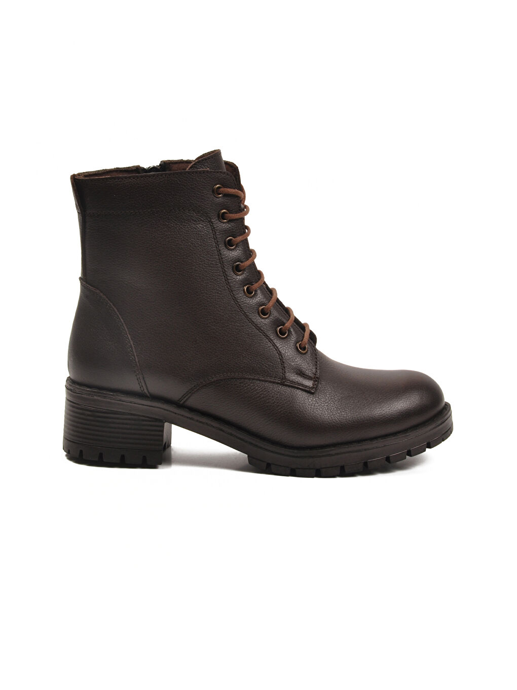 Kahverengi Kahve Hakiki Deri Bağcıklı Kadın Bot 2680-1 Z-1