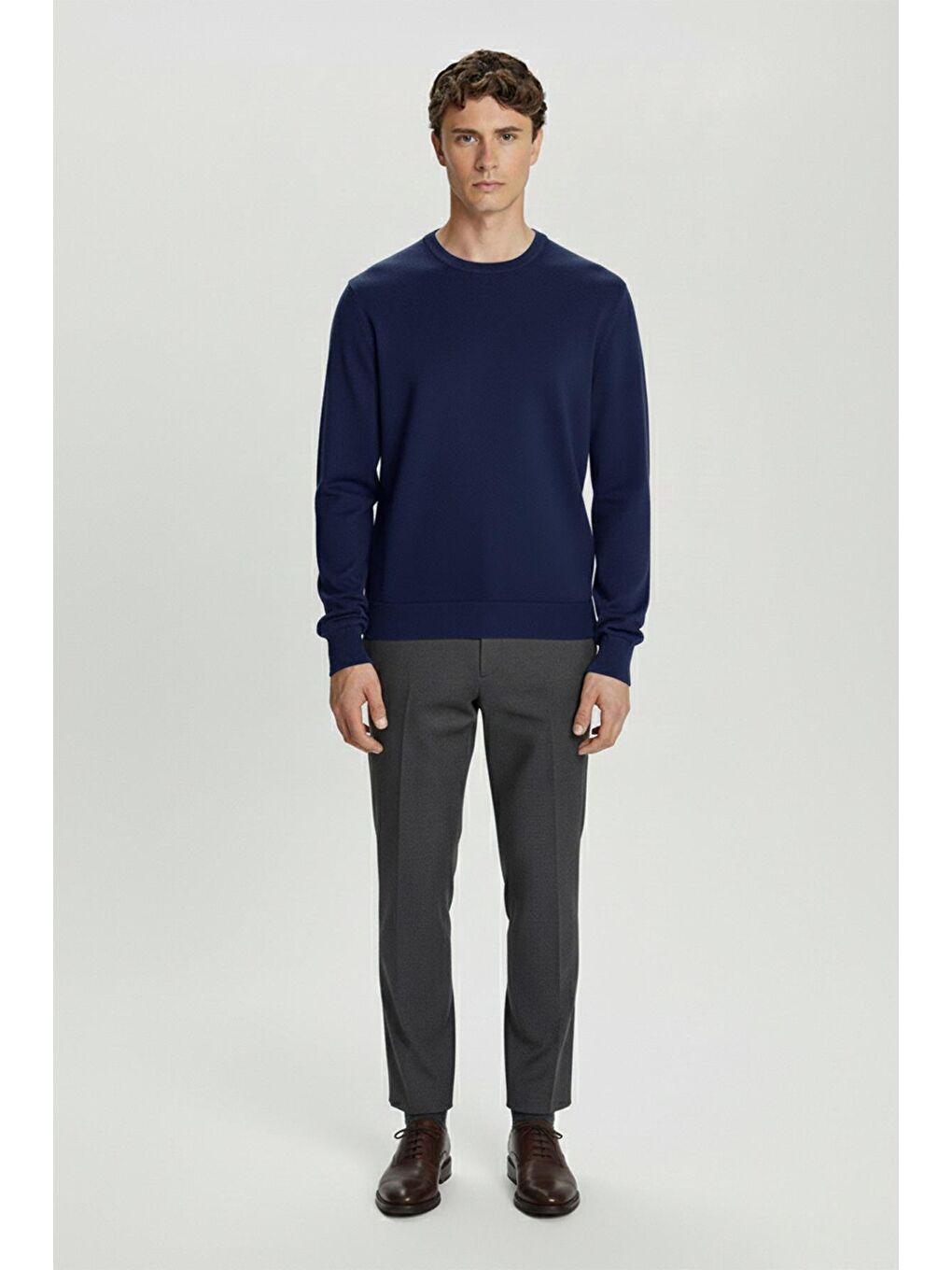 Mavi Standart Fit İndigo Yünlü Bisiklet Yaka Triko Kazak-1