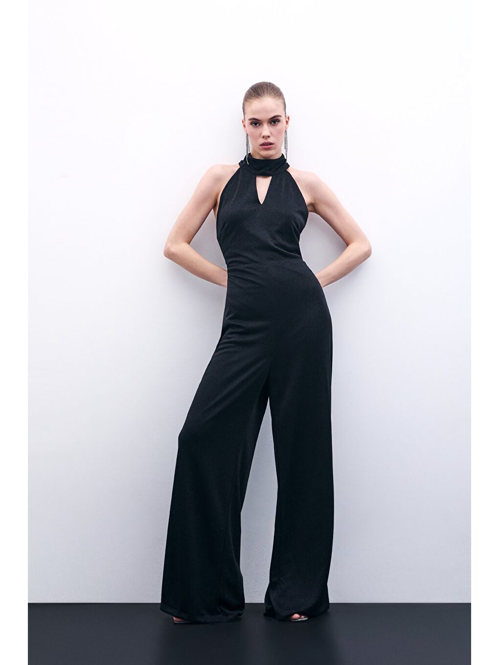 Kolsuz Parlak Tulum - Siyah-3