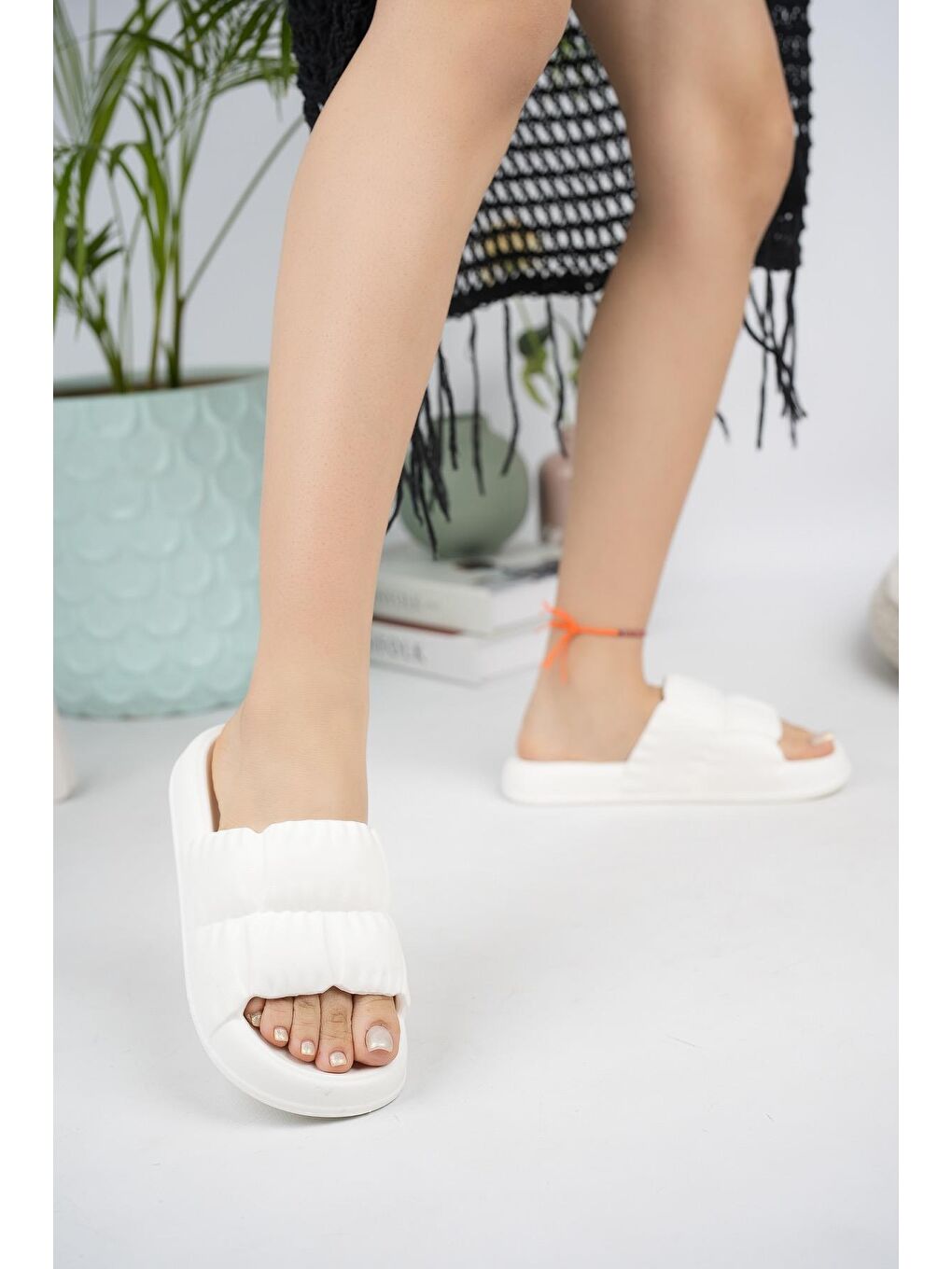 Beyaz FIRFIR Kadın Terlik Plaj Deniz Havuz Terliği-2