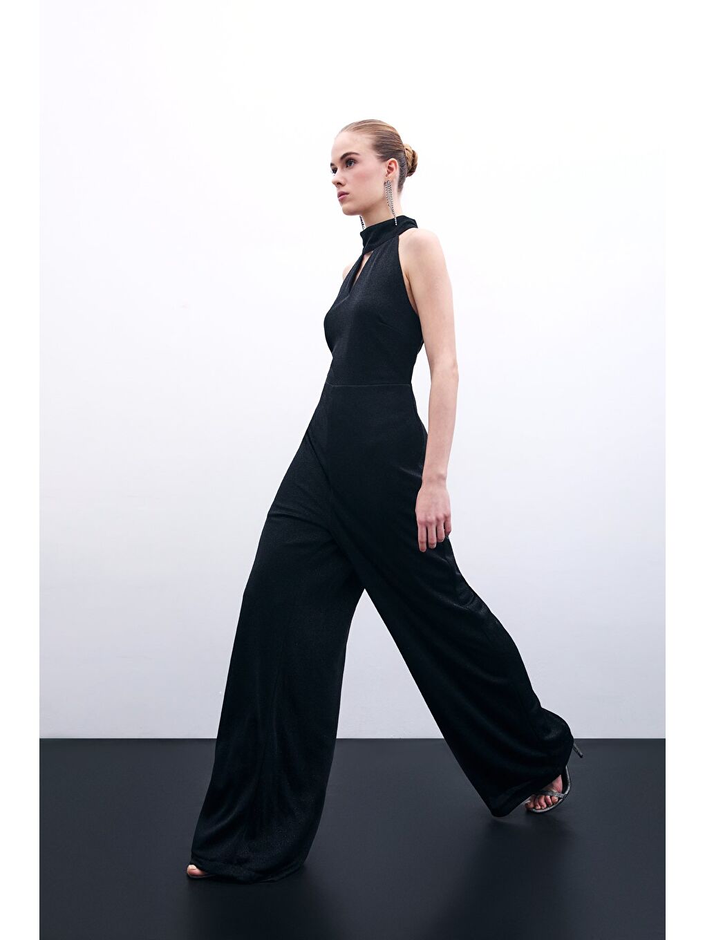 Kolsuz Parlak Tulum - Siyah-4