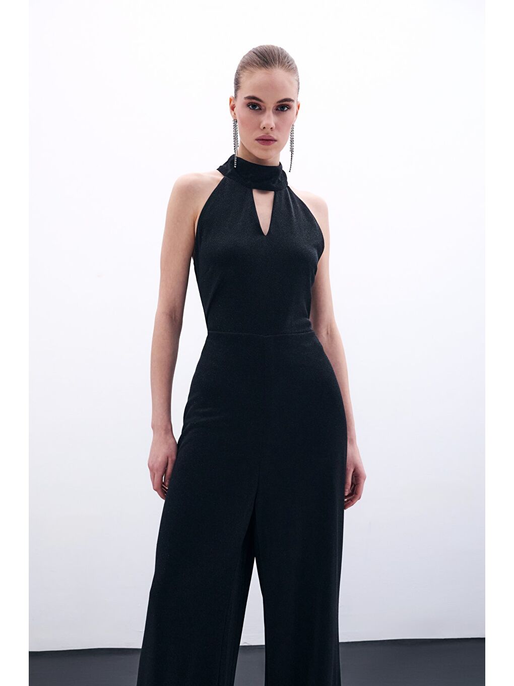 Kolsuz Parlak Tulum - Siyah-5