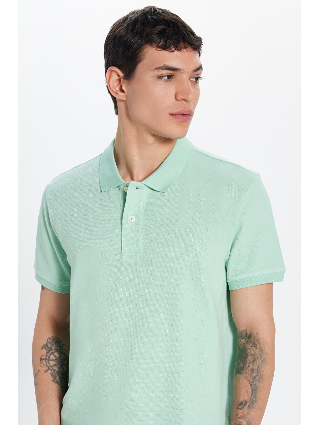 Erkek Slim Fit Dar Kesim %100 Pamuk Yeşil Polo Yaka Tişört-1