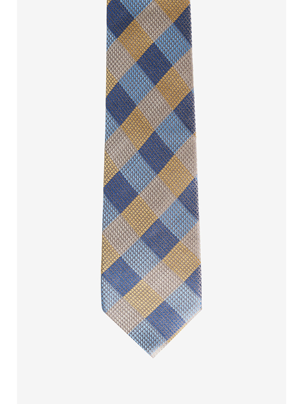 Ekru Erkek Sarı-Mavi-Lacivert Desenli Klasik Kravat-1