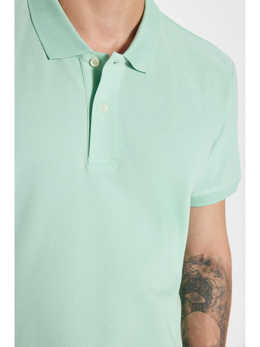Erkek Slim Fit Dar Kesim %100 Pamuk Yeşil Polo Yaka Tişört-2